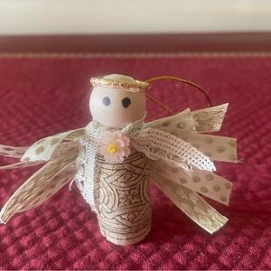 Handcrafted Angel Ornaments - Cream and Brown S/4